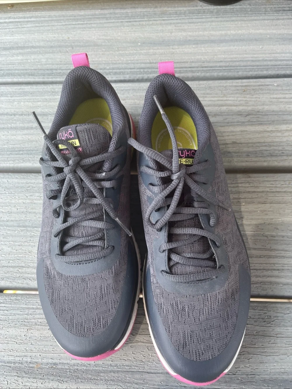 Ryka Re Run Gray Athletic Shoes with Pink and Yellow Accents 8.5M